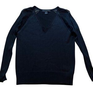 Black Label Ralph Lauren Size XS Black Sheer Long Sleeve V-Neck Sweater Top